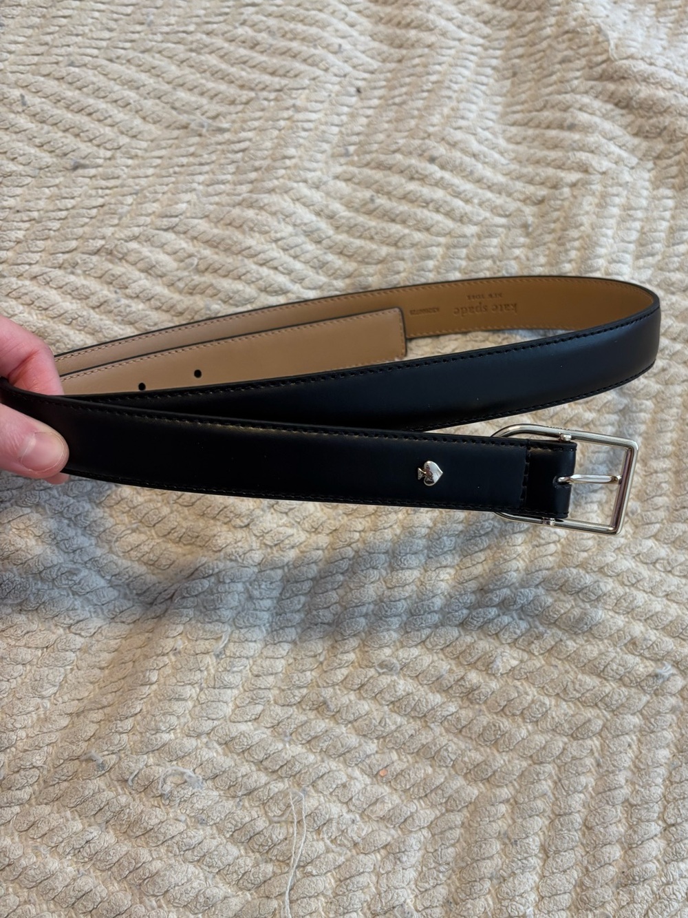 kate spade Black Leather Belt with Silver Buckle